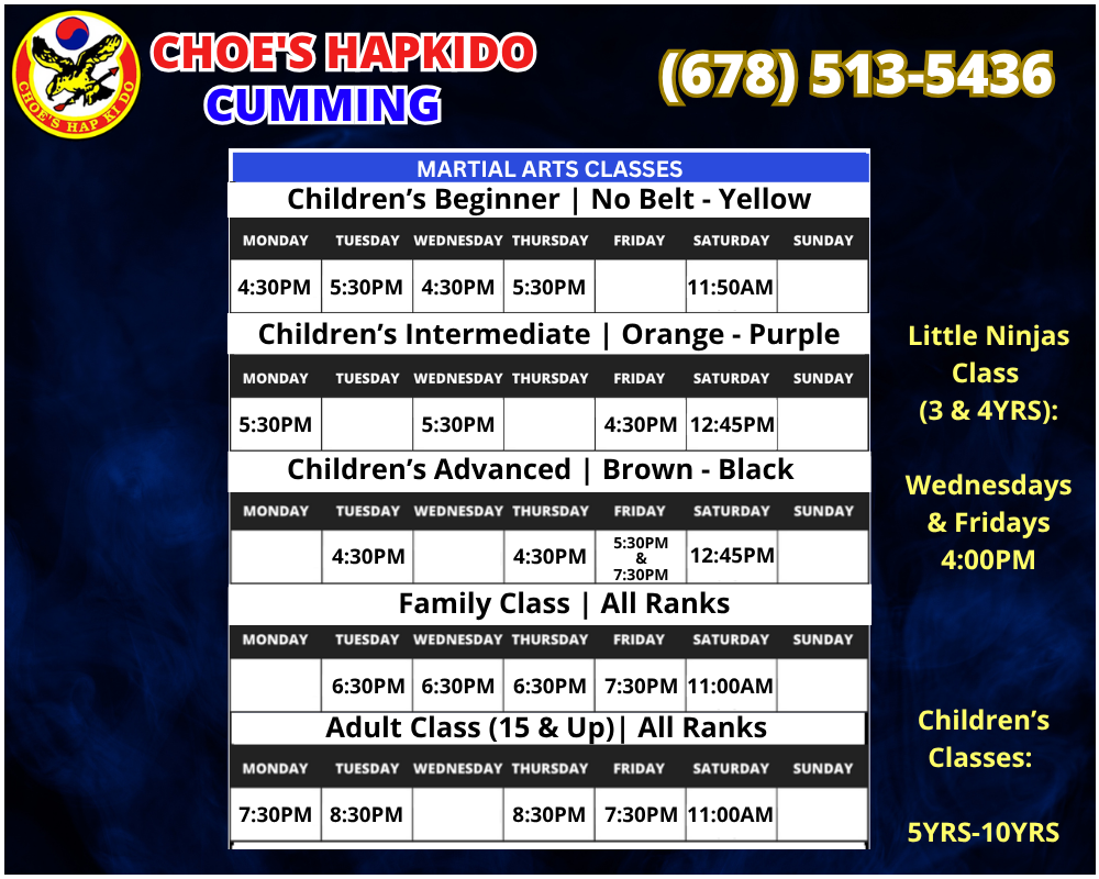 Martial Arts Cumming Georgia Schedule