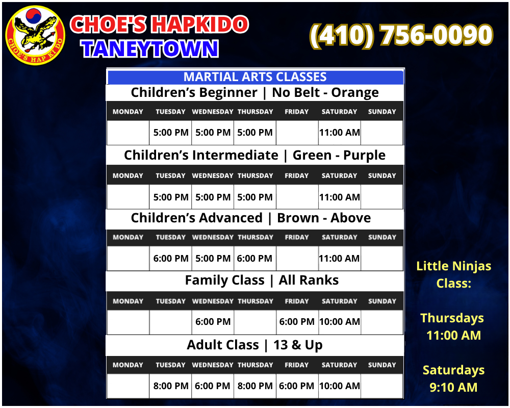 Martial Arts Taneytown Maryland Schedule