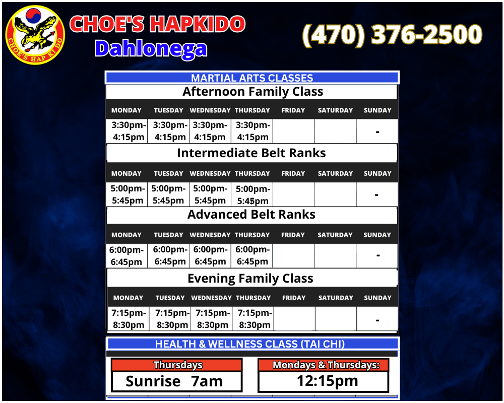 Martial Arts Dahlonega Georgia Schedule