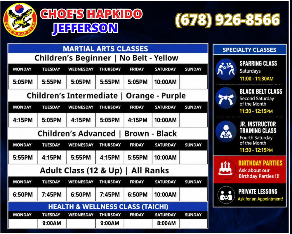 Martial Arts Jefferson Georgia Schedule