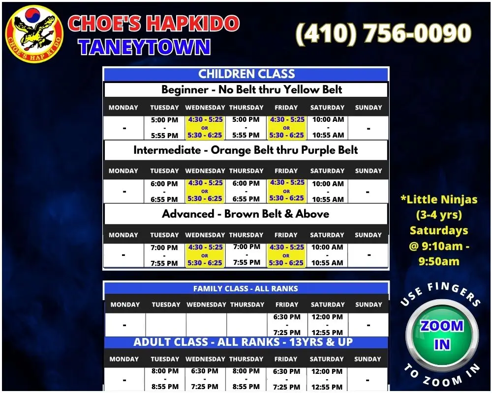 Taneytown Maryland Karate Schedule